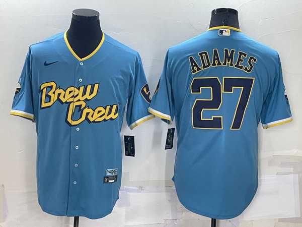 Milwaukee Brewers #27 Willy Adames 2022 Powder Blue City Connect Cool Base Stitched Jersey,We sell and wholesale Milwaukee Brewers #27 Willy Adames 2022 Powder Blue City Connect Cool Base Stitched Jersey on line form chian!